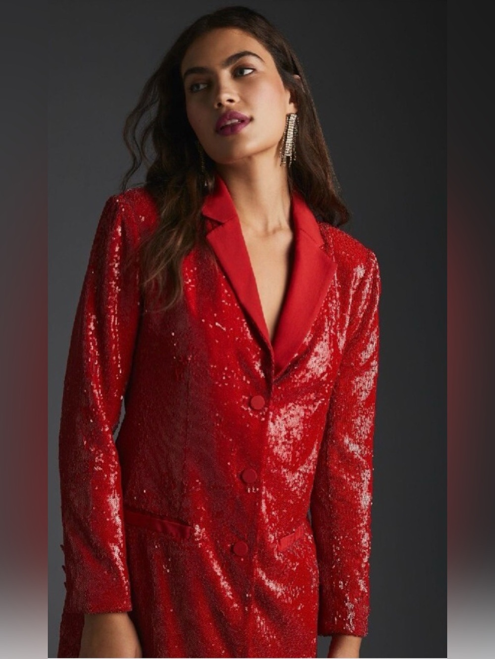 Semi new Anthropologie Maeve Sequin Blazer Dress Red Coat Mini Dress size 4P - Picture 2 of 14